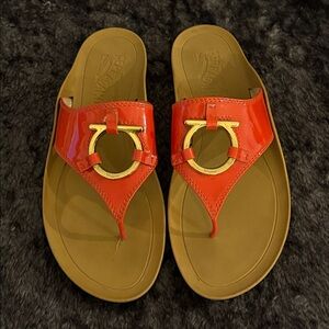 EUC Salvatore Ferragamo Women's Orange Leather Rubber Sole Sandals … size 7 1/2